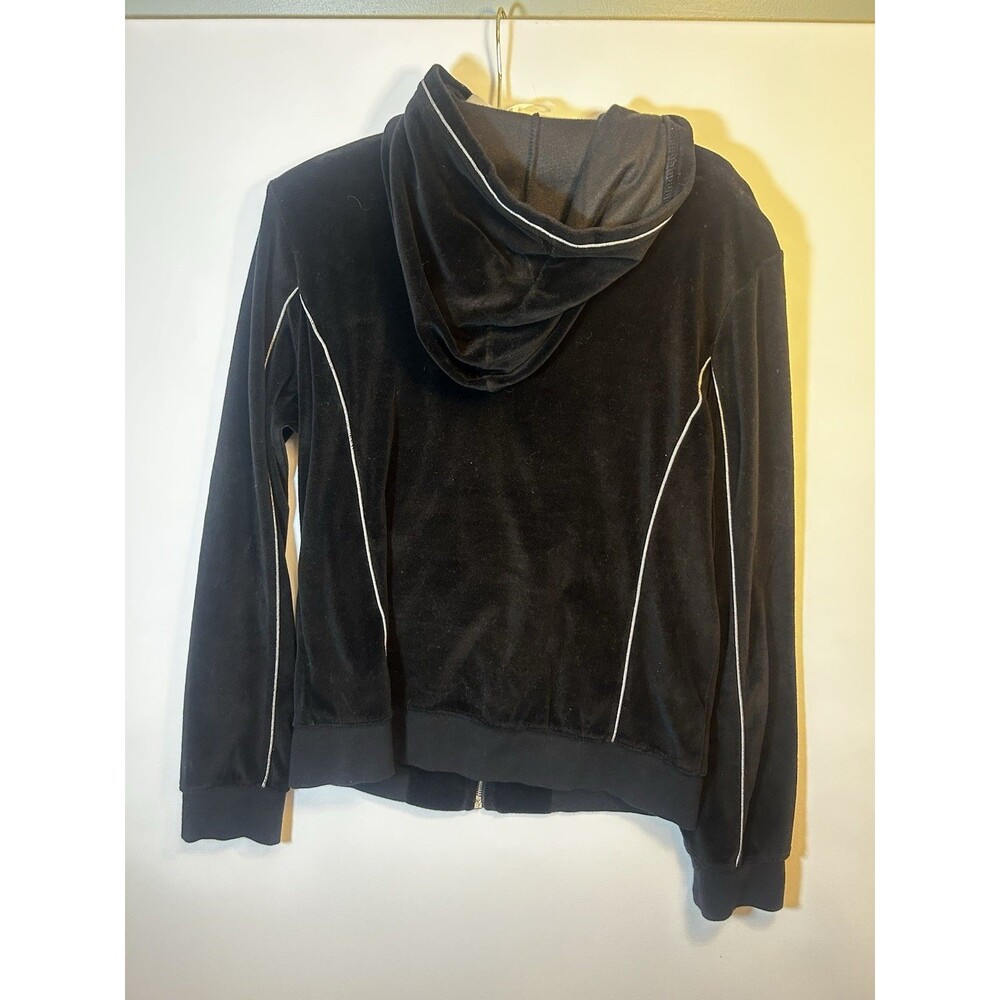 Fila Black Velour Zip Up Hoodie Track Jacket Coral White Stripe Womens Medium - Picture 3 of 16